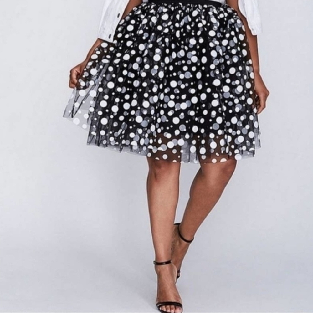 Lane Bryant Black & White Polka Dot Party Skirt with Tulle